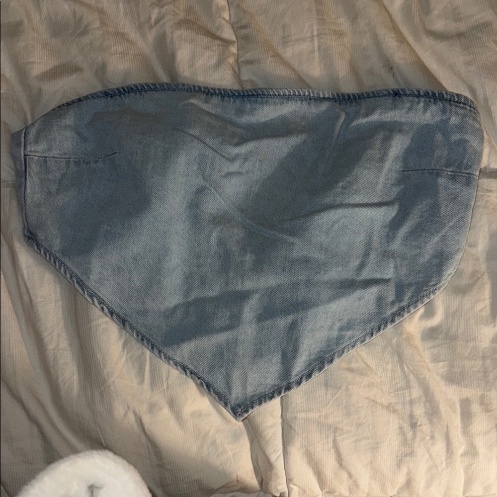 Zara Blue Asymmetrical Bib Collar Crop Top